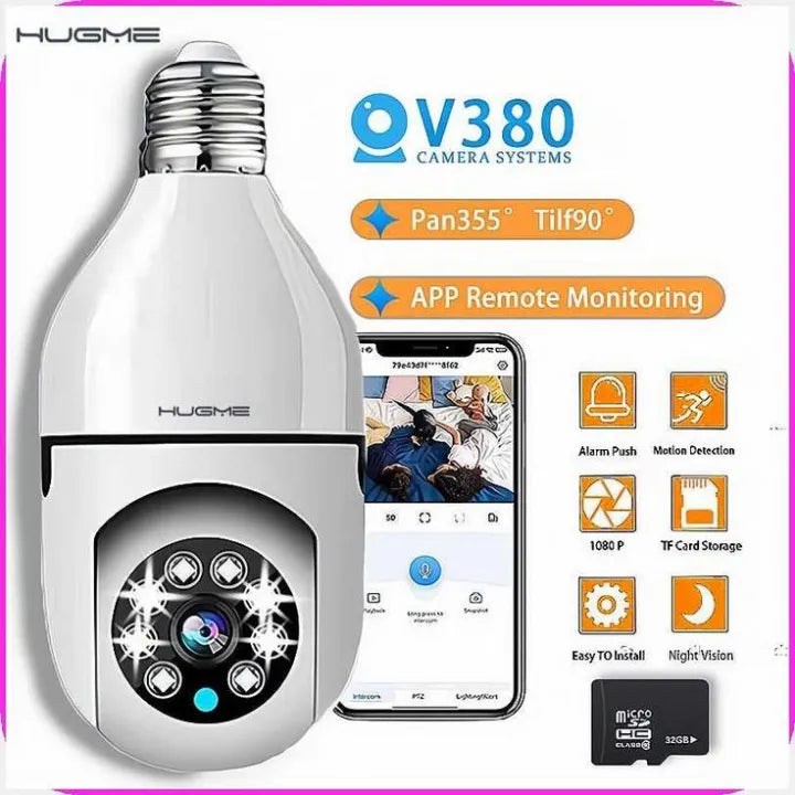 V380pro Wireless Security Camera, Wifi Bulb Camera 1080p PTZ 360° Orginal HD Resolution Waterproof