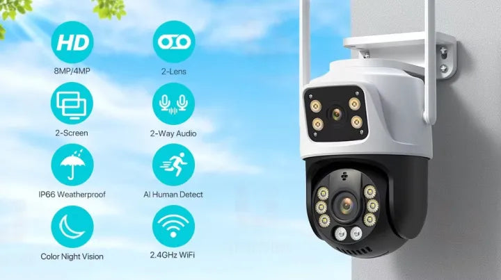 V380pro 4K 8MP HD Wifi PTZ Camera Outdoor 6MP Dual Lens Dual Screen