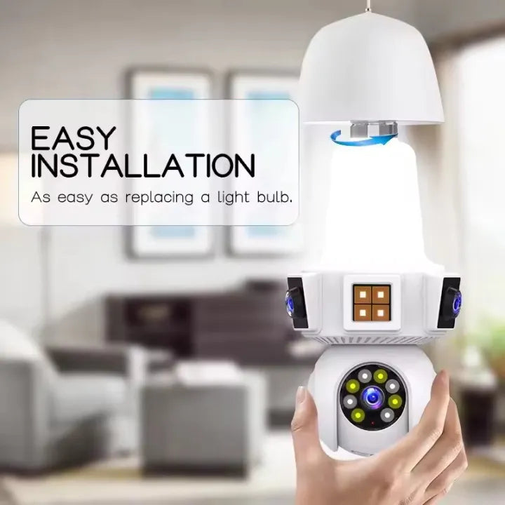 three Lens Triple Screen 6MP Wireless Wifi E27 Light Bulb Camera