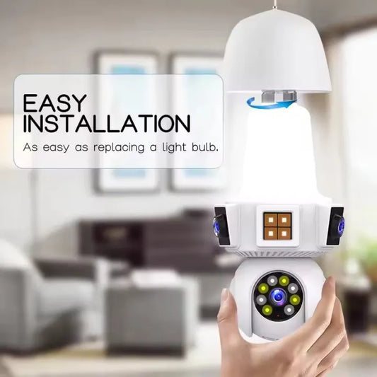 three Lens Triple Screen 6MP Wireless Wifi E27 Light Bulb Camera