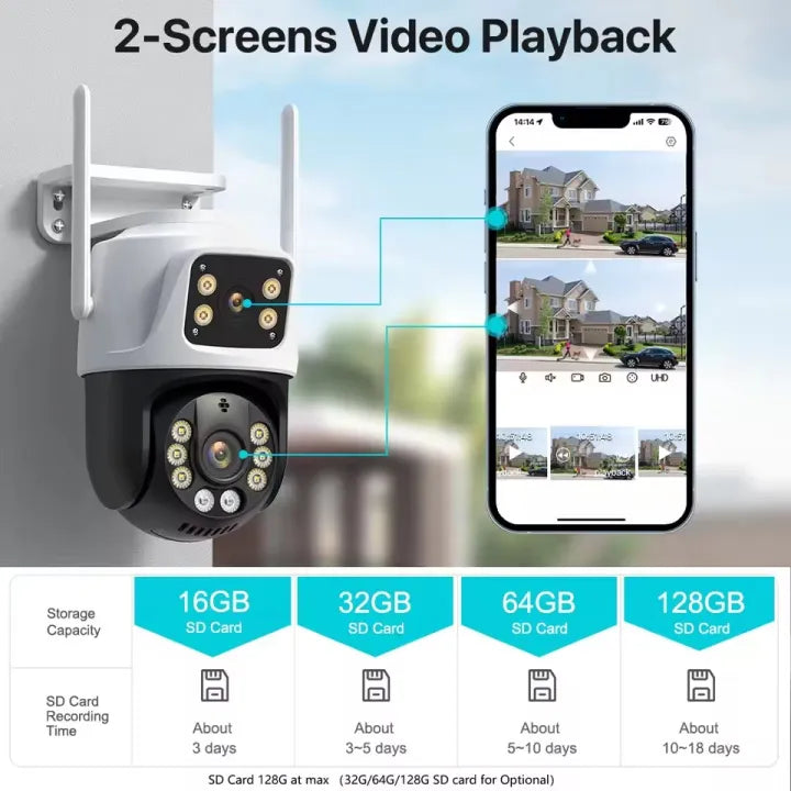 V380pro 4K 8MP HD Wifi PTZ Camera Outdoor 6MP Dual Lens Dual Screen