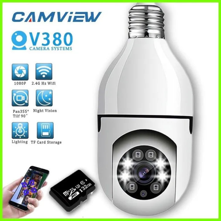 V380pro Wireless Security Camera, Wifi Bulb Camera 1080p PTZ 360° Orginal HD Resolution Waterproof