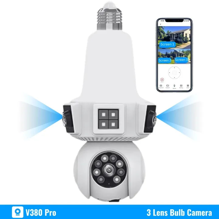 three Lens Triple Screen 6MP Wireless Wifi E27 Light Bulb Camera