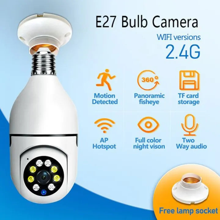 V380pro Wireless Security Camera, Wifi Bulb Camera 1080p PTZ 360° Orginal HD Resolution Waterproof
