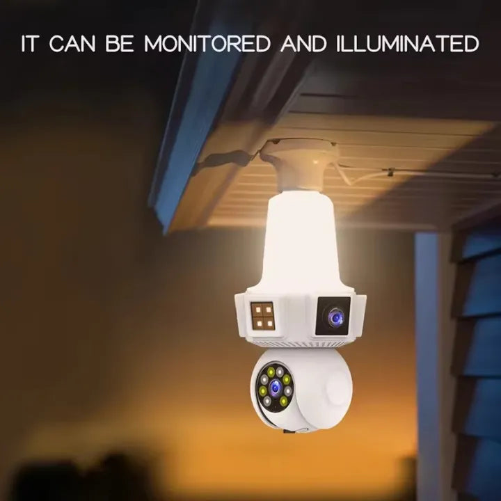 three Lens Triple Screen 6MP Wireless Wifi E27 Light Bulb Camera