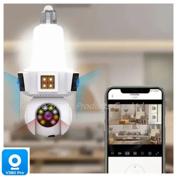 three Lens Triple Screen 6MP Wireless Wifi E27 Light Bulb Camera