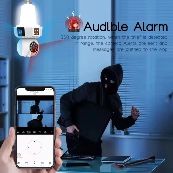 three Lens Triple Screen 6MP Wireless Wifi E27 Light Bulb Camera